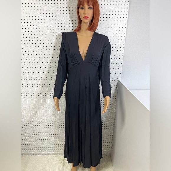 NWT ZARA Flowy Midi Dress Longsleeve XL Anthracite Grey - Picture 3 of 15